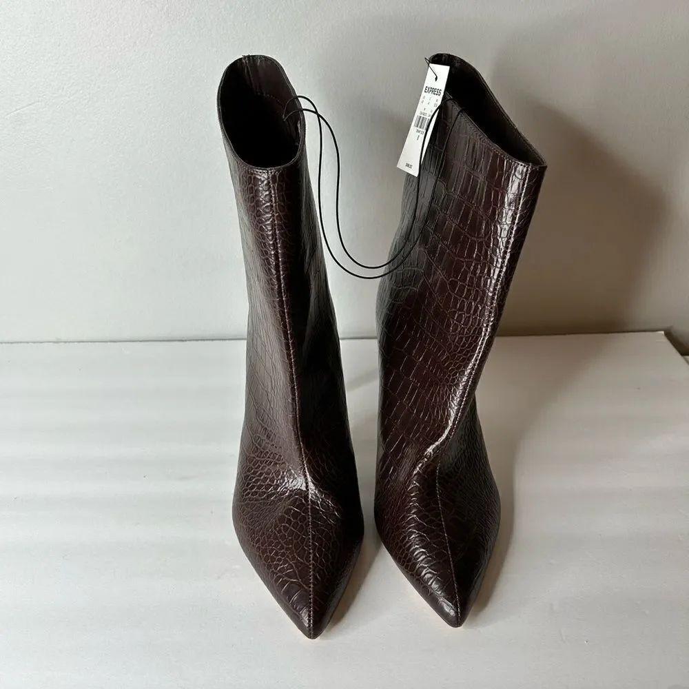 Express Snakeskin Textured Asymmetrical Booties - Picture 6 of 6
